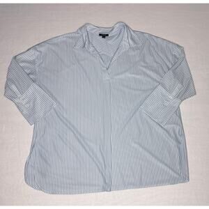 Alfani White & Blue Striped Collared Blouse
